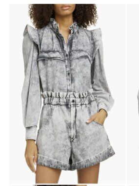 Isabel Marant Étoile Idety Ruffle Trim Stonewashed Shirt 10 US  NEW